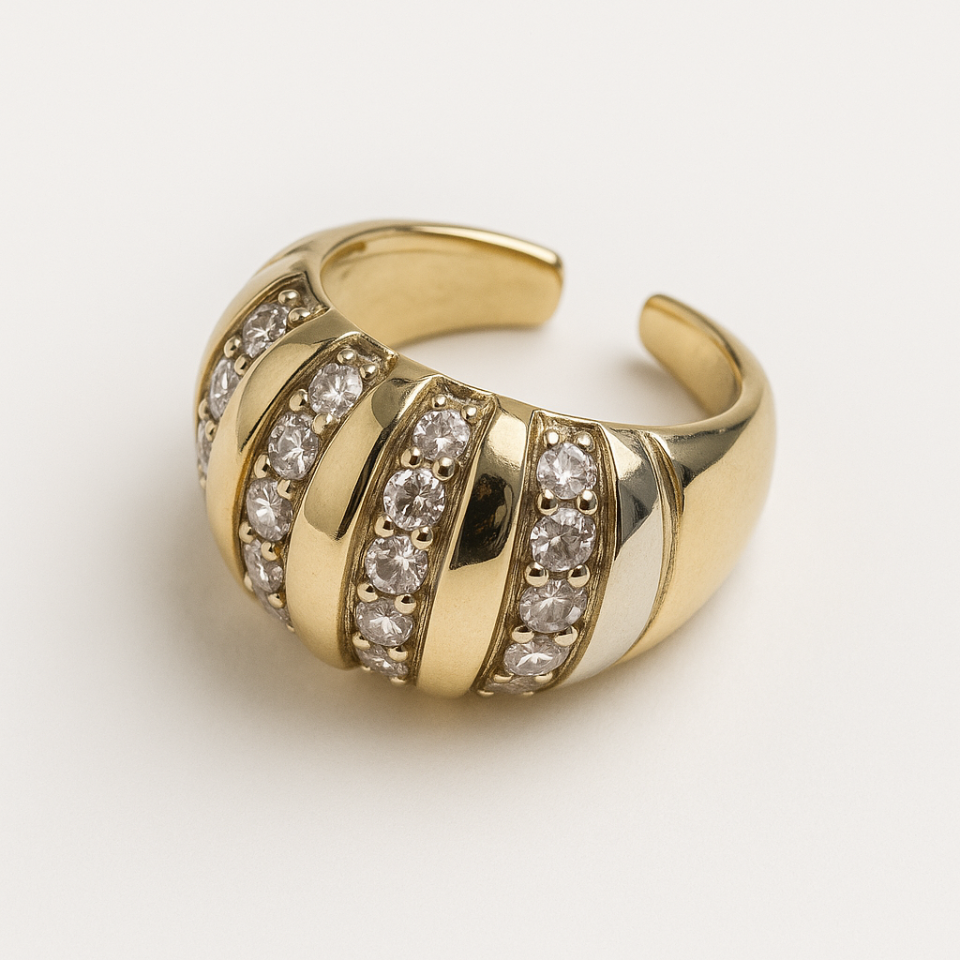 Bombeli Şerit Taşlı Çelik Yüzük