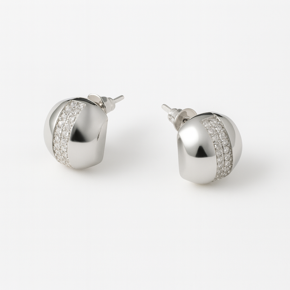 Çelik Top Taş Detaylı Silver Küpe