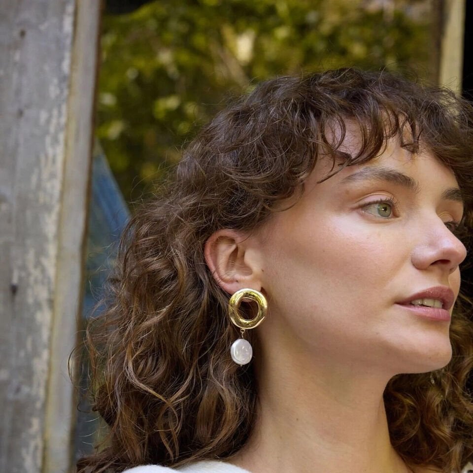 İnci Detay Çelik Gold Küpe