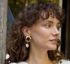 İnci Detay Çelik Gold Küpe