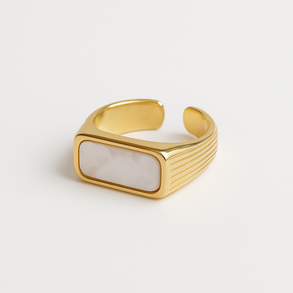 Sedef Detaylı Ayarlanabilir Çelik Yüzük