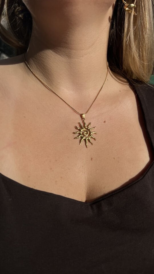 Güneş Kolye Çelik Gold