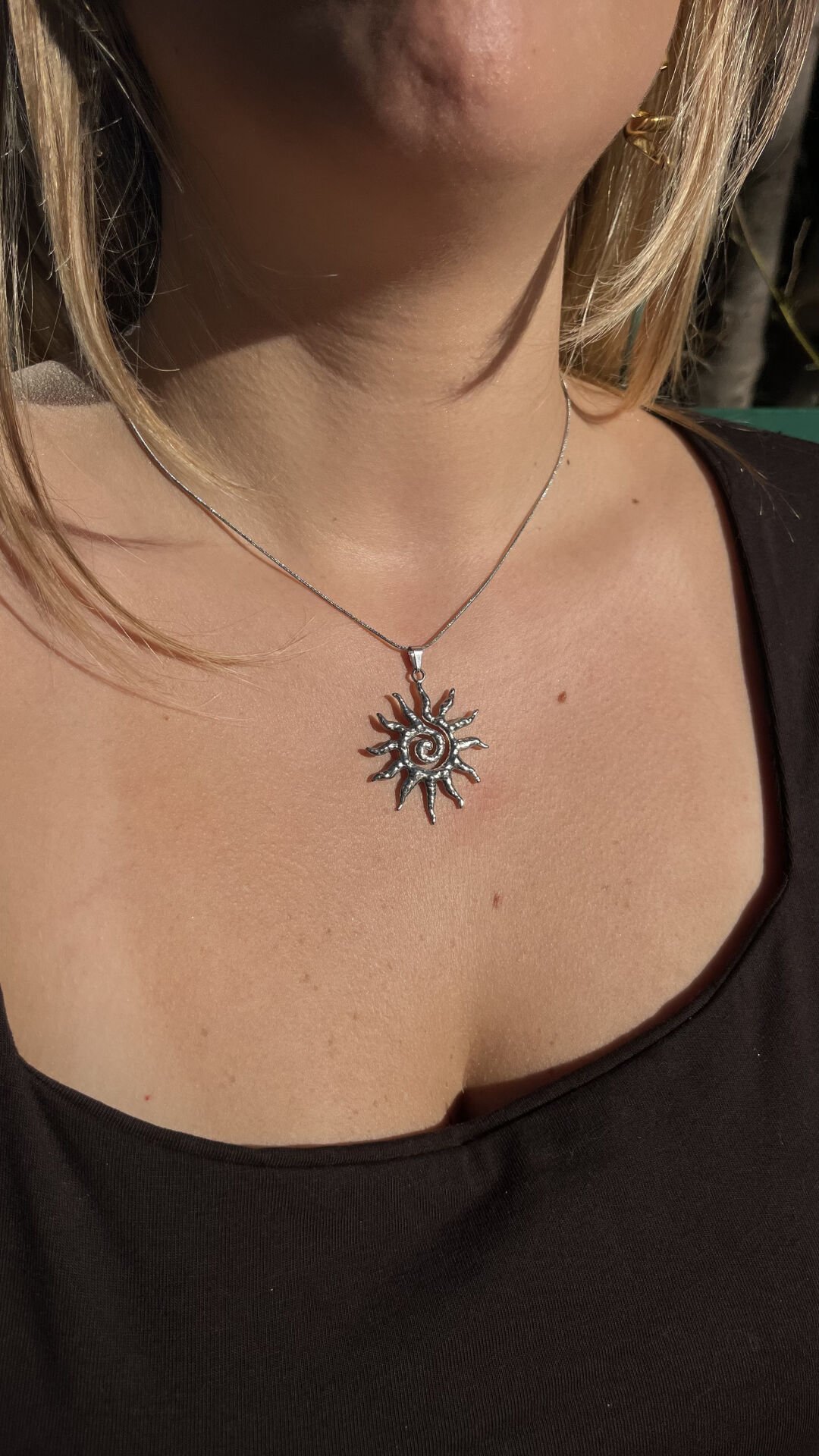 Güneş Kolye Çelik Gümüş