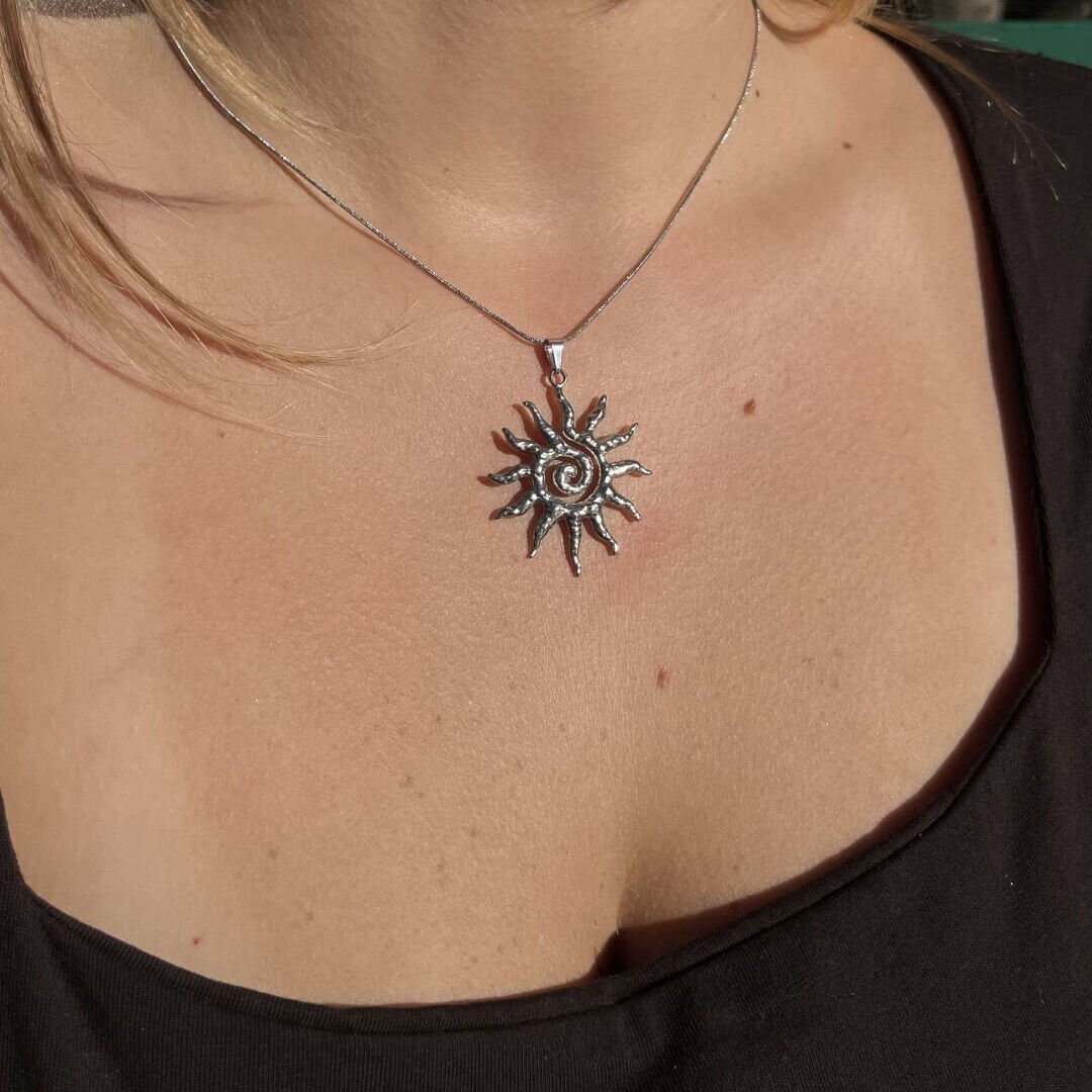 Güneş Kolye Çelik Gümüş