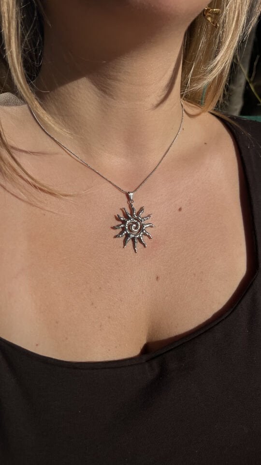 Güneş Kolye Çelik Gümüş