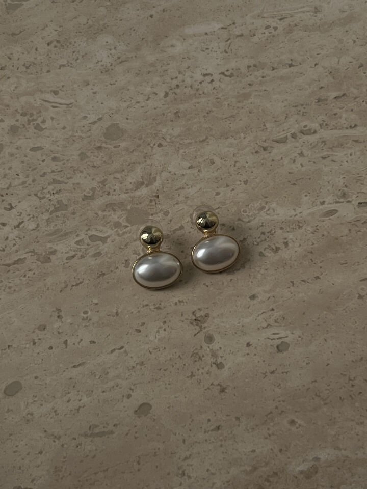 Oval İnci 14 Ayar Renk Küpe