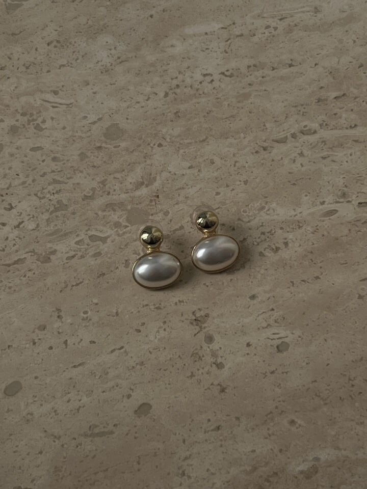 Oval İnci 14 Ayar Renk Küpe