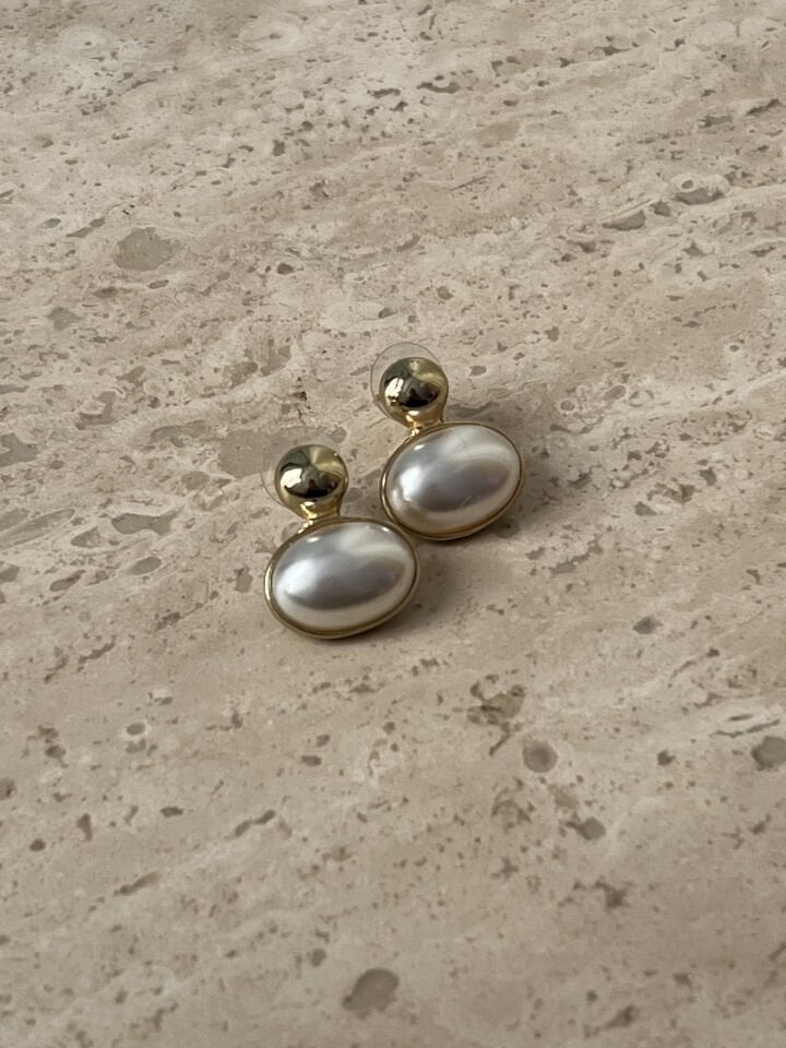 Oval İnci 14 Ayar Renk Küpe