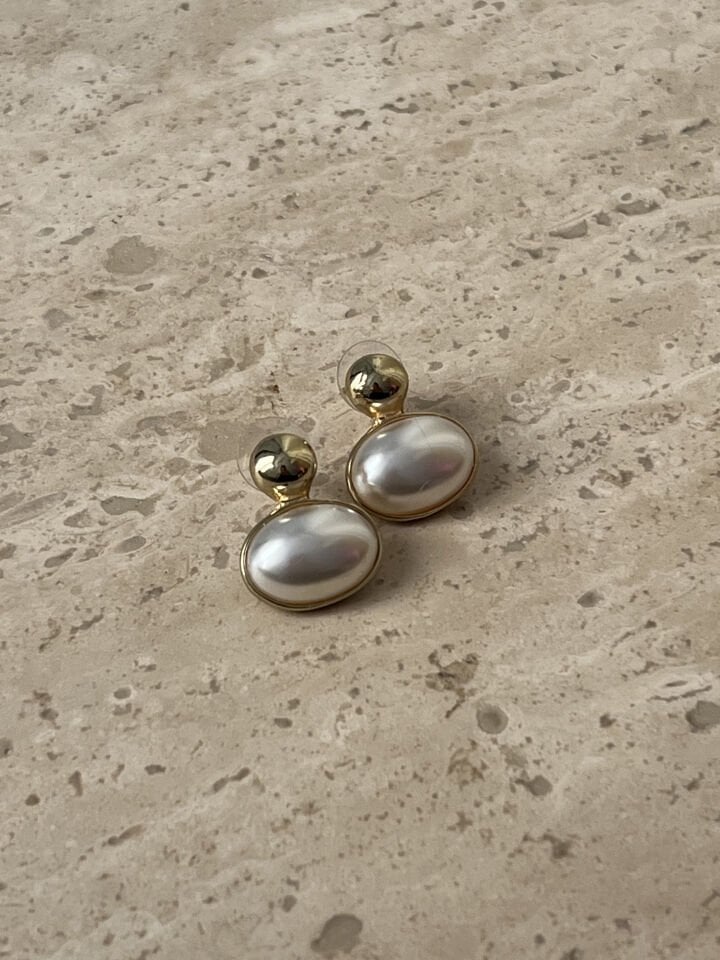 Oval İnci 14 Ayar Renk Küpe