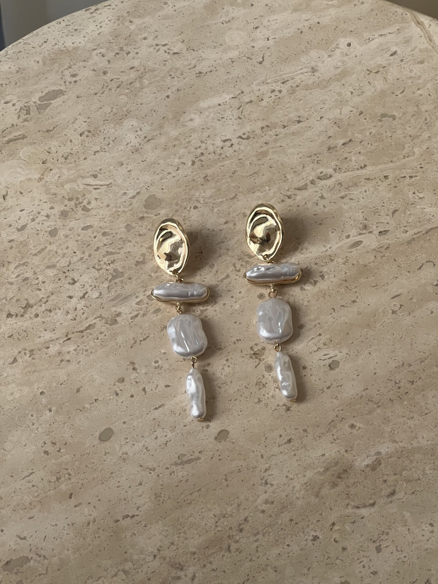 Pera İnci 14 Ayar Renk Küpe