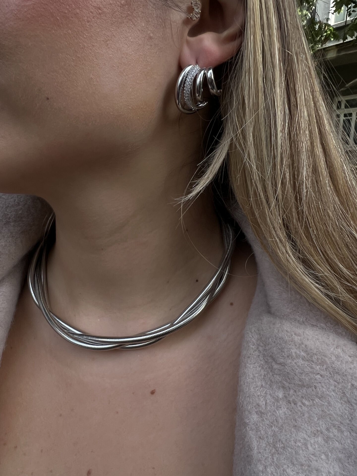 Silver Taşlı Moon Küpe