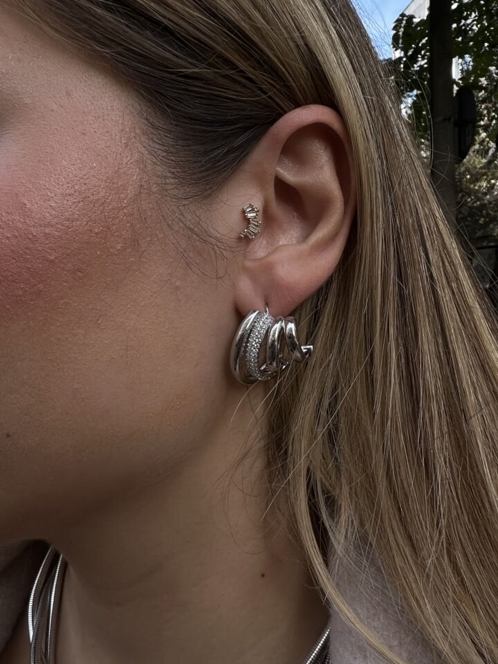 Silver Taşlı Moon Küpe