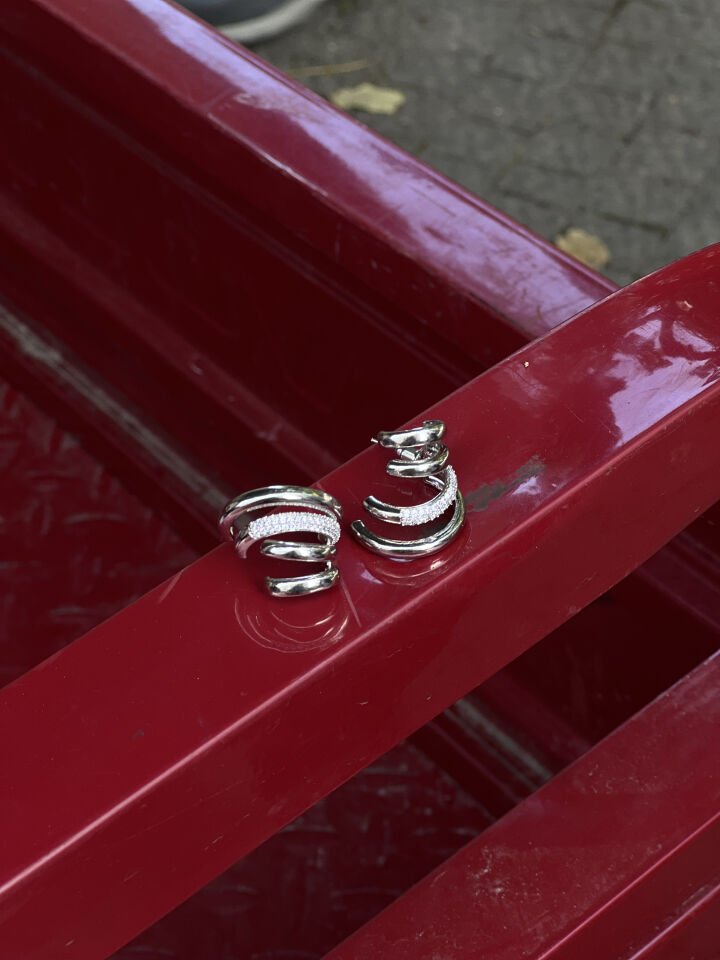 Silver Taşlı Moon Küpe