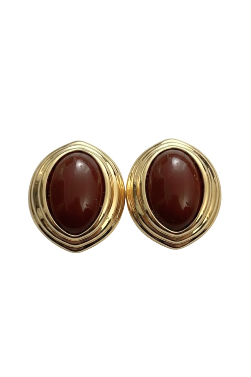 Büyük Oval Gold Kahve Rengi Çerçeveli  Küpe