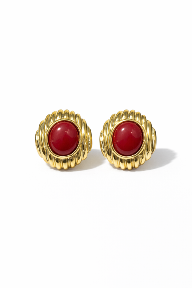 Bordo Gold Detaylı Küpe