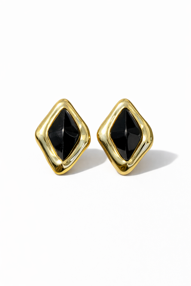 Büyük Siyah Gold Detaylı Küpe