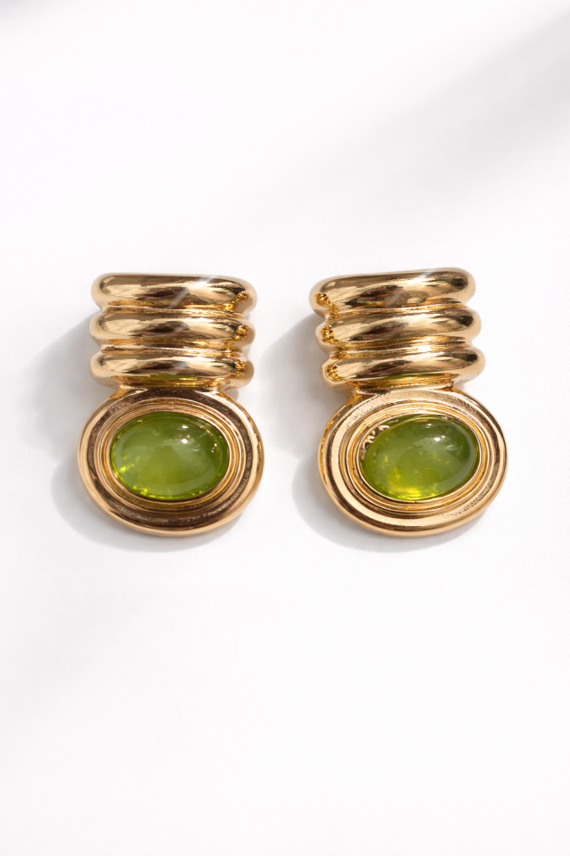 Gold Yeşil Taşlı Küpe