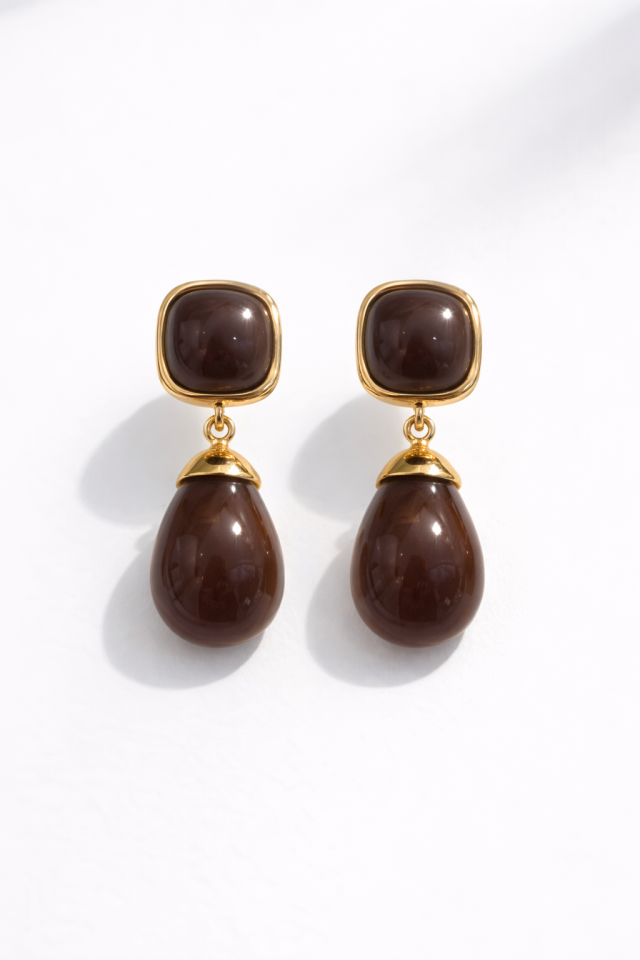 Kahverengi  Top Sallantılı Modern  Küpe