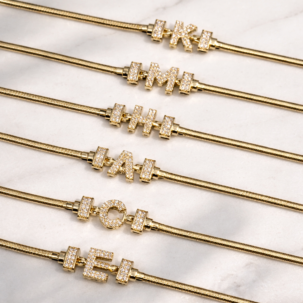 14 Ayar Altın İşçiliği Kuyum Model Harf Bileklik