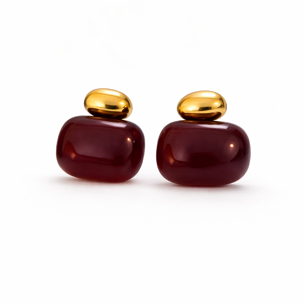 Myra Atelier İstanbul çelik Moilo Bordo Gold Küpe