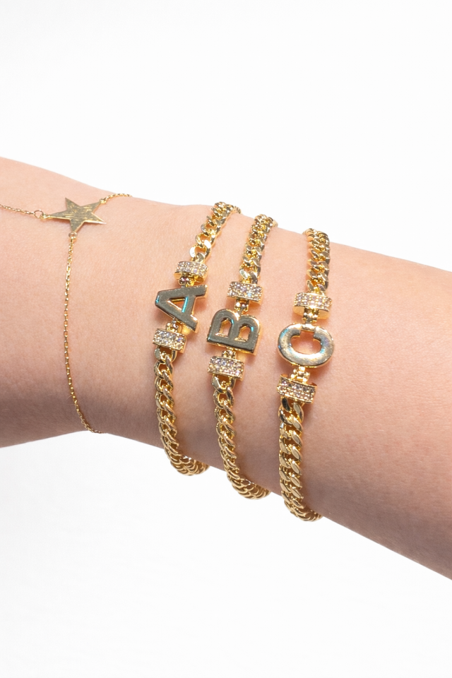 Myra 14 Ayar Altın İşçiliği Kuyum Model Harf Bileklik Zincir